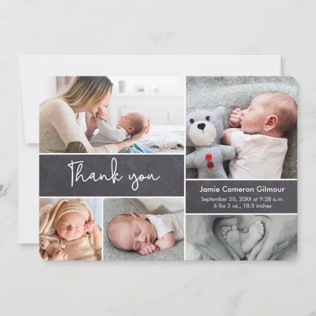 Modern Script Photo Collage Baby Boy Shower Thank You Card | Zazzle