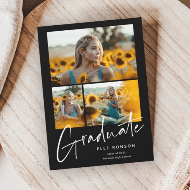 Modern Script Photo Collage Graduation Announcement (Creator Uploaded)