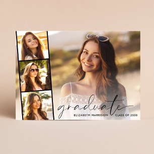 Modern Script Photo Collage Graduation Announcement