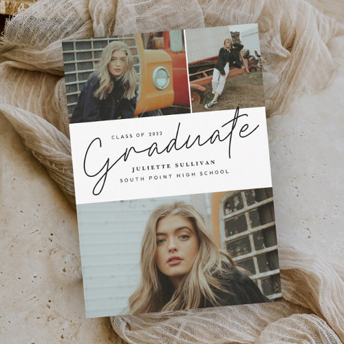Modern Script Photo Collage Graduation Invitation 