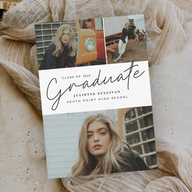 Modern Script Photo Collage Graduation Invitation (Creator Uploaded)