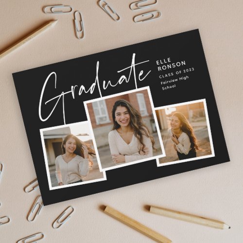 Modern Script Photo Collage Graduation Invitation Postcard