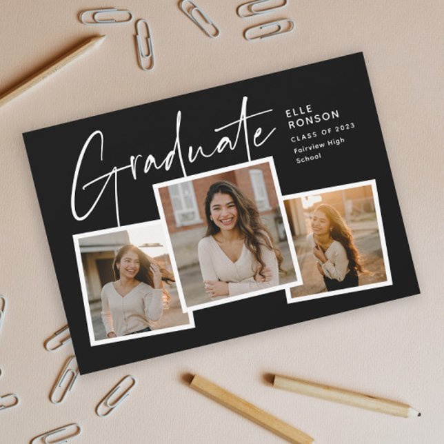 Modern Script Photo Collage Graduation Invitation Postcard (Creator Uploaded)