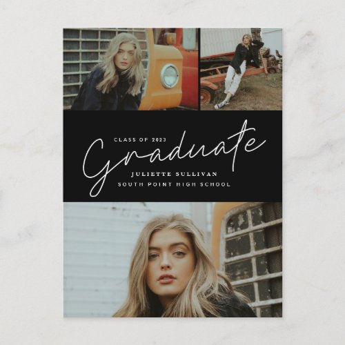 Modern Script Photo Collage Graduation Invitation Postcard