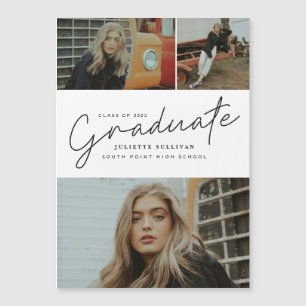 Modern Script Photo Collage Graduation Magnetic Invitation