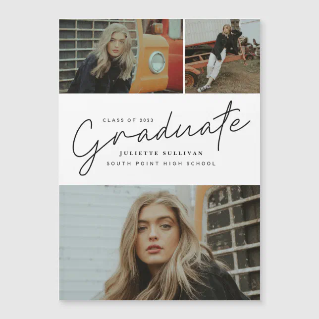 Script Collage Writing Modern Script Photo Collage Graduation Magnetic Invitation | Zazzle