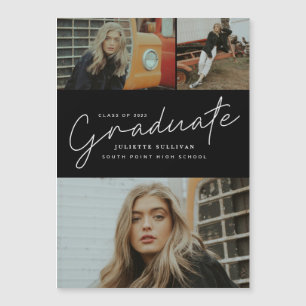 Modern Script Photo Collage Graduation Magnetic Invitation
