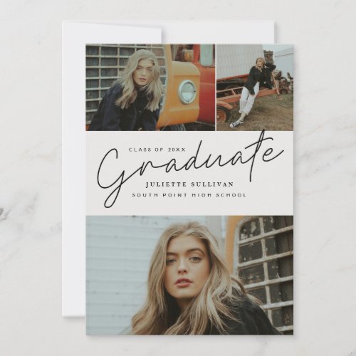 Modern Script  Photo Collage Graduation Party Invitation