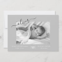 Modern Script Photo Collage New Baby Birth Announcement