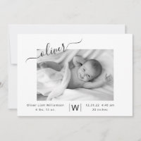 Modern Script Photo Collage New Baby Birth Announcement