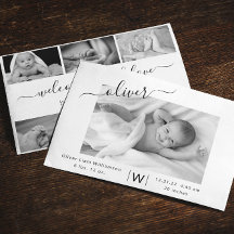 Modern Script Photo Collage New Baby Birth