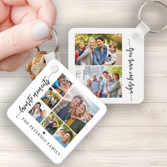 Modern script photo collage personalized keychain (Creator Uploaded)