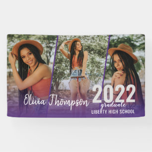 Modern Script Photo Collage Purple Graduation Banner