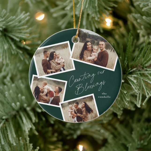 Modern Script Photo Collage Religious Christmas Ceramic Ornament (Tree)