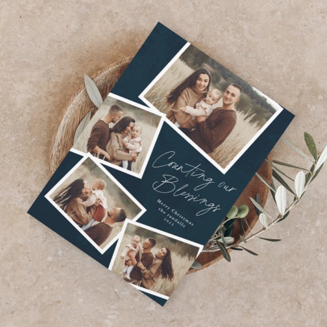 Modern Script Photo Collage Religious Christmas Holiday Card (Creator Uploaded)