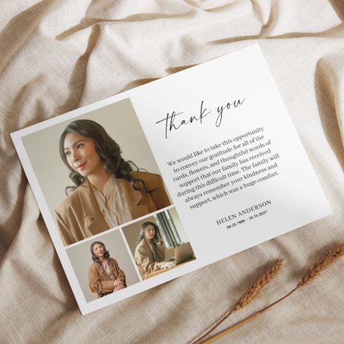 Modern Script Photo Collage Sympathy Thank You Card