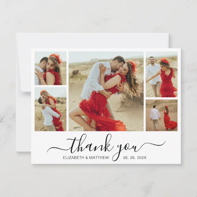 Modern Script Photo Collage Wedding Thank You Card | Zazzle