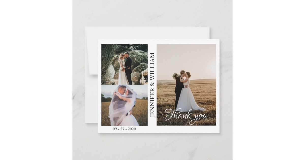Modern Script Photo Collage Wedding Thank you card | Zazzle
