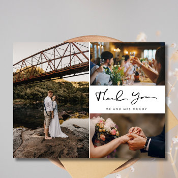 Modern Script Photo Collage Wedding Thank You  Invitation Postcard by stylelily at Zazzle