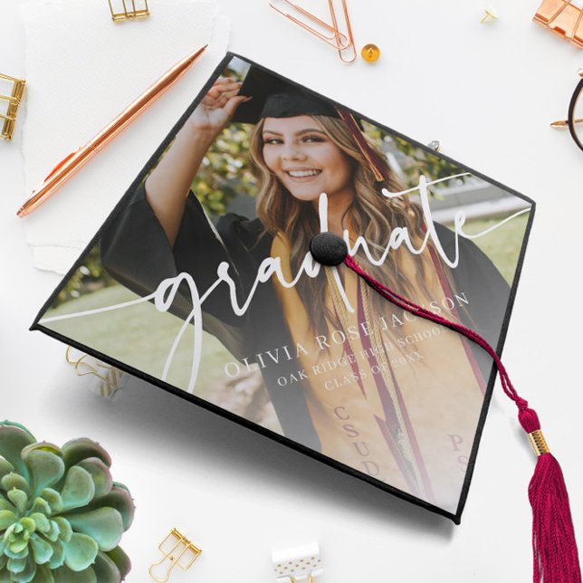 Modern Script Photo Custom Graduation Cap Topper (Creator Uploaded)