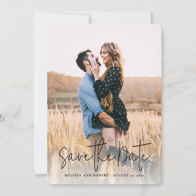 Modern Script Photo Elegant Wedding Save The Date (Front)