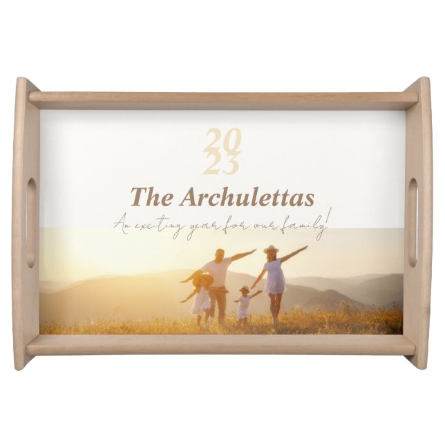 Modern Script Photo Family Memory Keepsake Serving Tray (Front)
