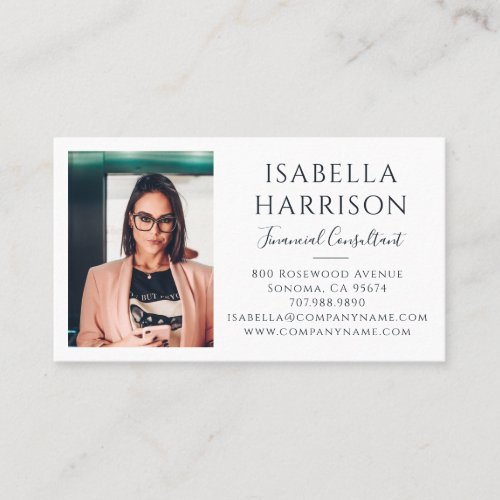 Modern Script Photo Financial Consultant Business Card