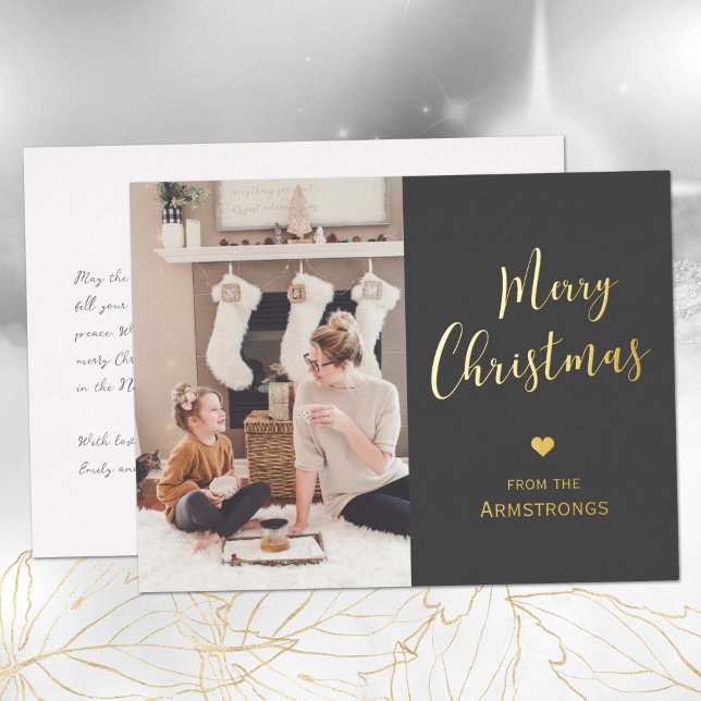 Modern Script Photo Foil Minimalist Foil Holiday Postcard (Modern Script Merry Christmas Foil Holiday Postcard ©Susanne Sachers - Sunny Mind Design )