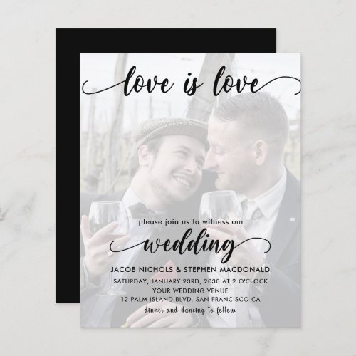 Modern Script Photo Gay Budget Wedding Invitation