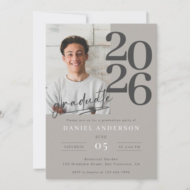 Modern Script Photo Grad 2026 Party Invitation (Front)