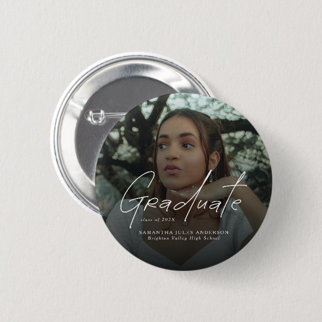 Modern Script Photo Graduate  Button (Front & Back)