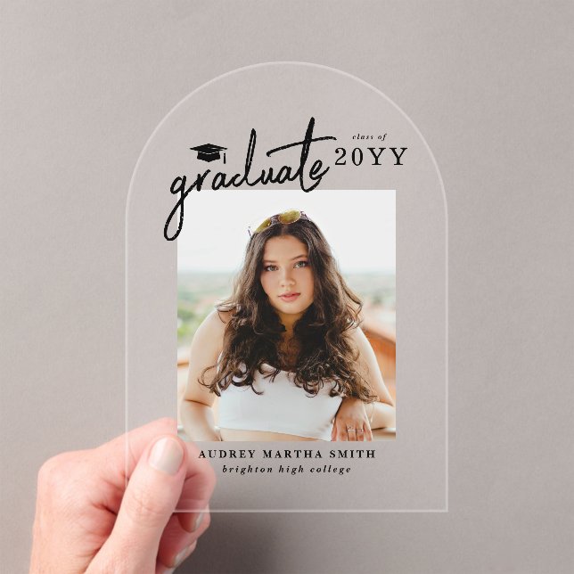 Modern Script Photo Graduation Announcement (Insitu (Handheld))