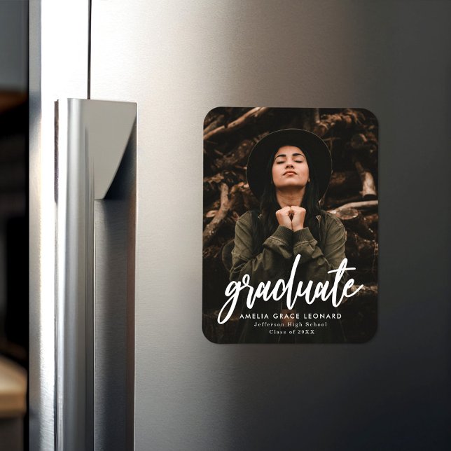 Modern Script Photo Graduation Announcement Magnet (Creator Uploaded)