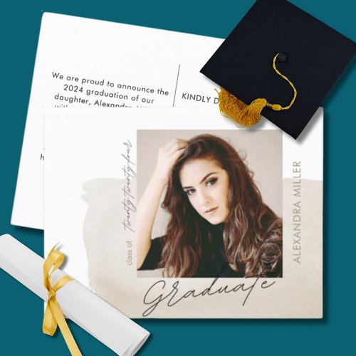 Modern Script Photo Graduation Announcement Postcard