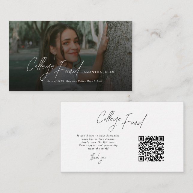 Modern Script Photo Graduation College Fund Enclosure Card (Front/Back)