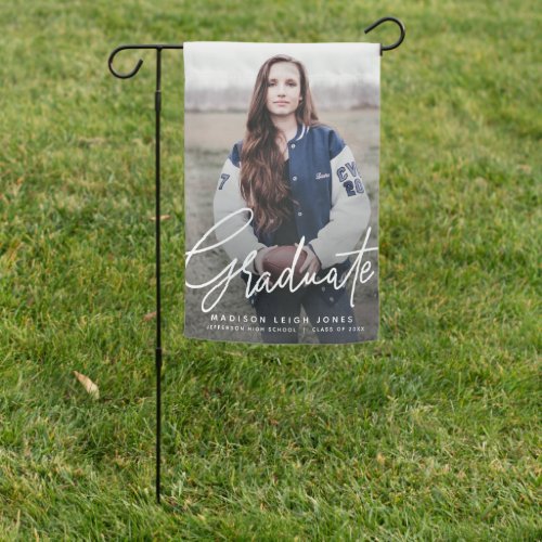 Modern Script Photo Graduation Garden Flag