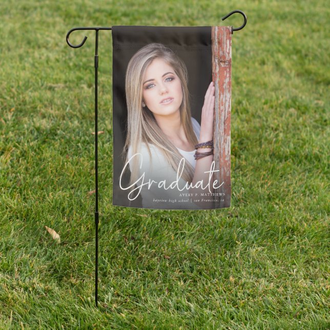 Modern Script Photo Graduation Garden Flag (In SItu)
