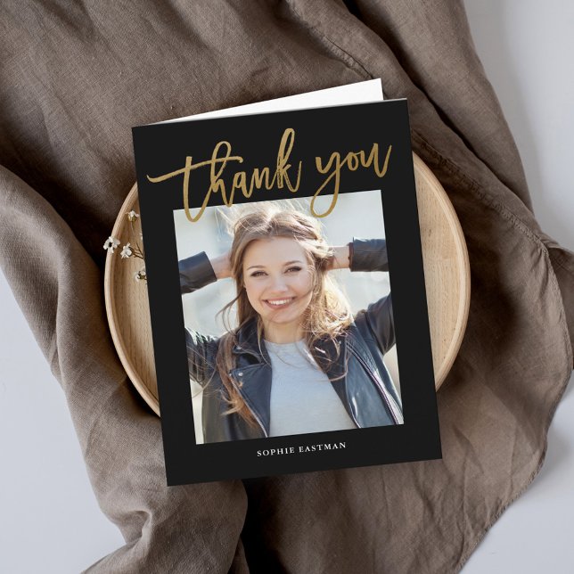 Modern script photo graduation letterpress thank you card (Creator Uploaded)