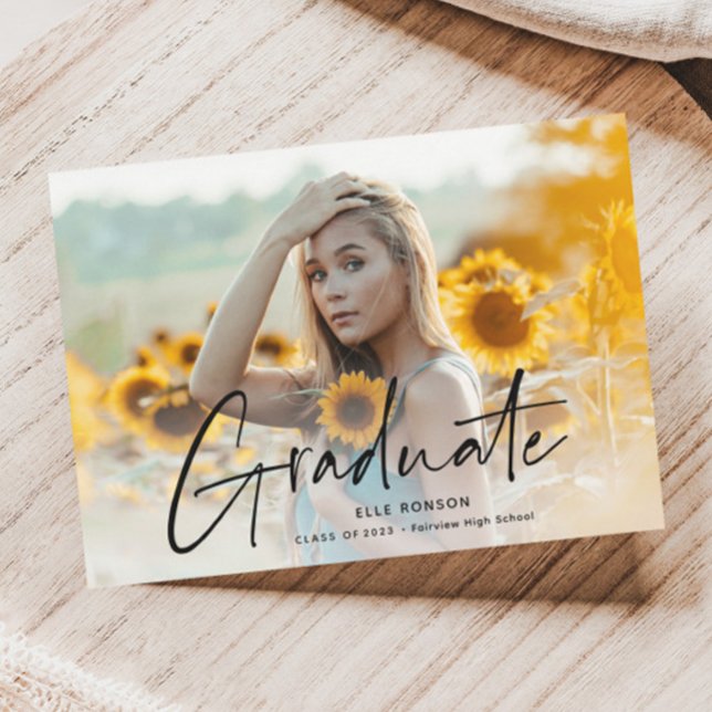 Modern Script Photo Graduation Magnetic Invitation (Creator Uploaded)