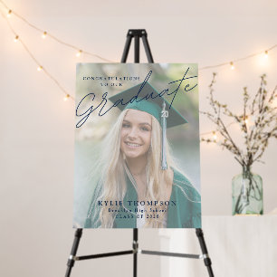 Modern Script Photo Graduation Navy Blue Welcome  Foam Board