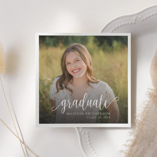 Modern Script Photo Graduation Paper Napkins