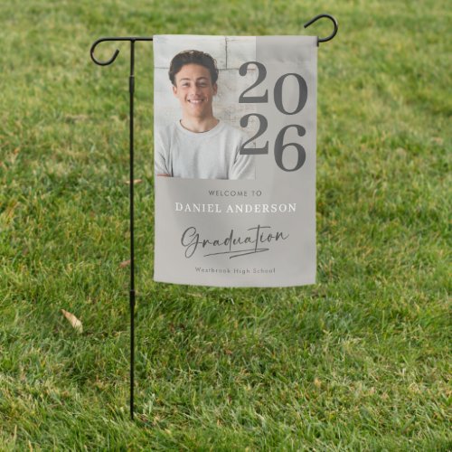 Modern Script Photo Graduation Party 2026 Welcome Garden Flag