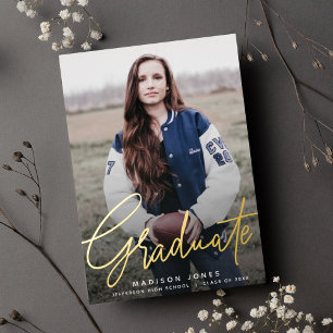 Modern Script Photo Graduation Party  Foil Invitation