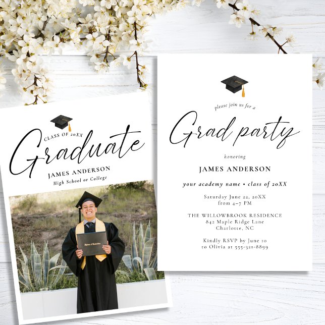 Modern Script Photo Graduation Party Invitation (Creator Uploaded)