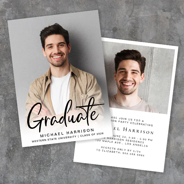 Modern Script Photo Graduation Party Invitation | Zazzle