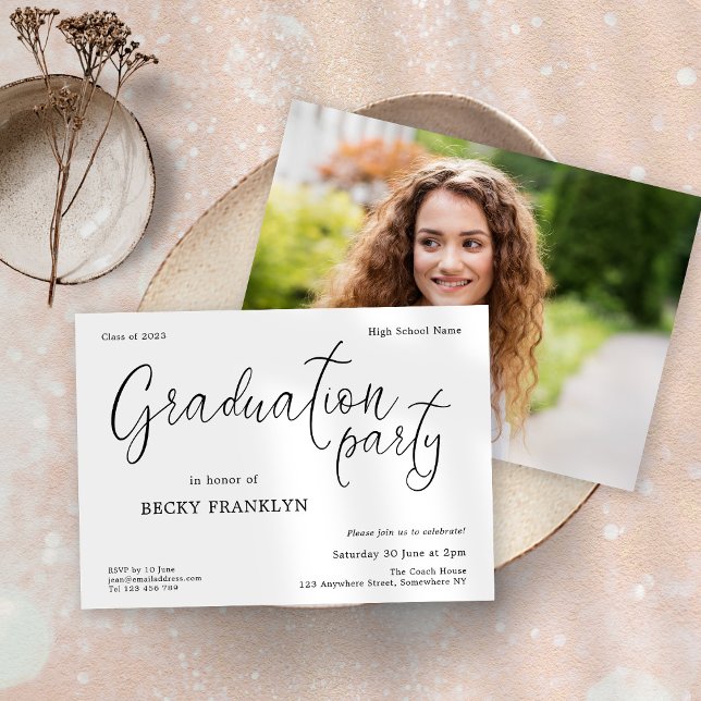 Modern Script Photo Graduation Party  Invitation (Creator Uploaded)