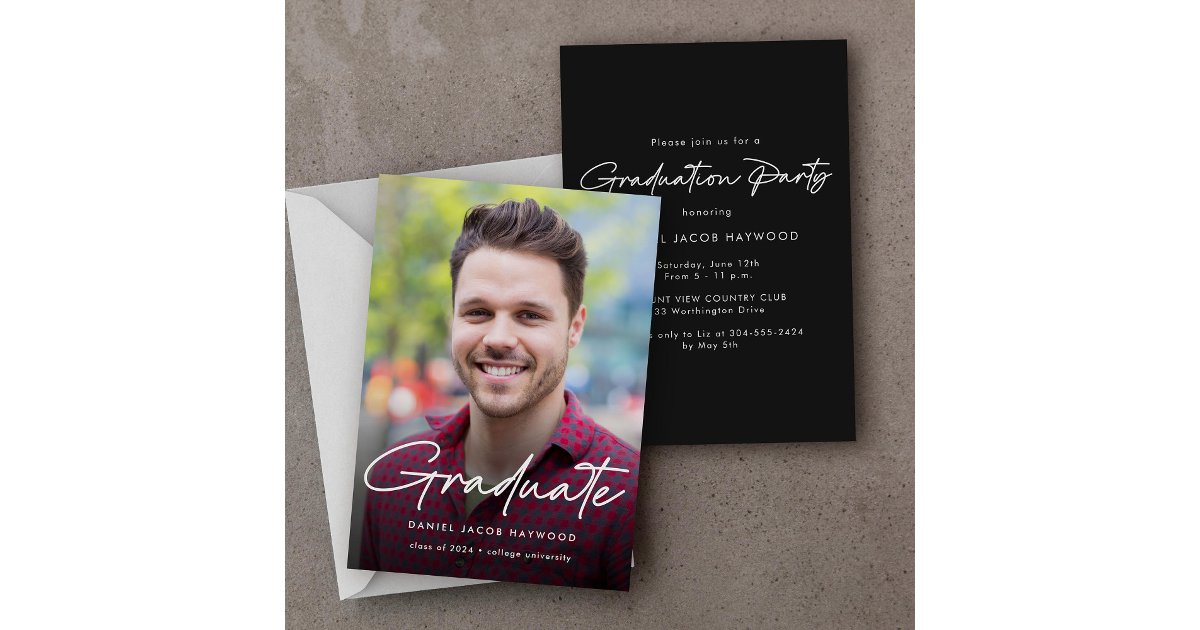 Grad Party Invite Script Modern Script Photo Graduation Party Invitation | Zazzle