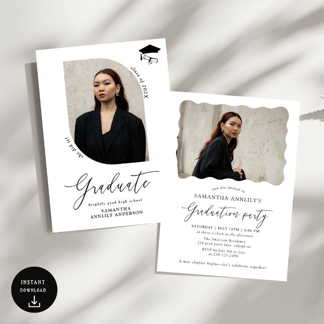 Modern  Script Photo Graduation Party  Invitation (Creator Uploaded)