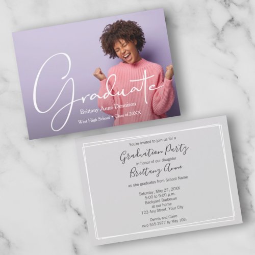 Modern Script Photo Graduation Party Invitations