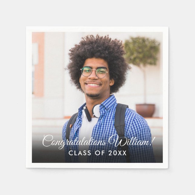 Modern Script Photo Graduation Party Napkins (Front)